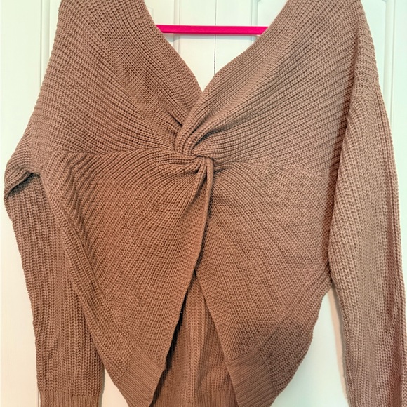 Cozy Blush V-Neck Off Shoulder Sweater - Picture 2 of 2